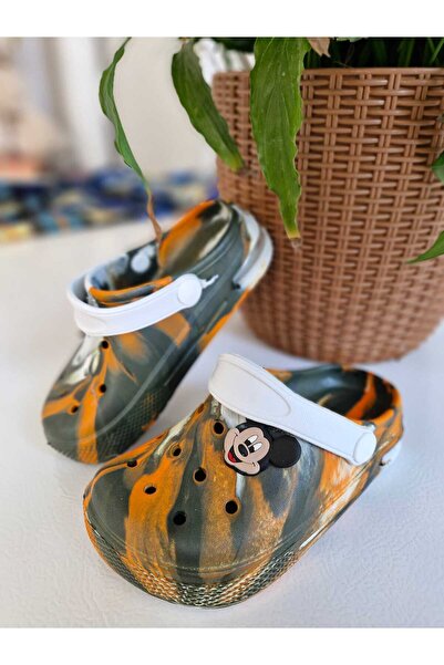 AkınalBella erkek çocuk haki turuncu air taban yumulak hafif kapalı terlik sandalet