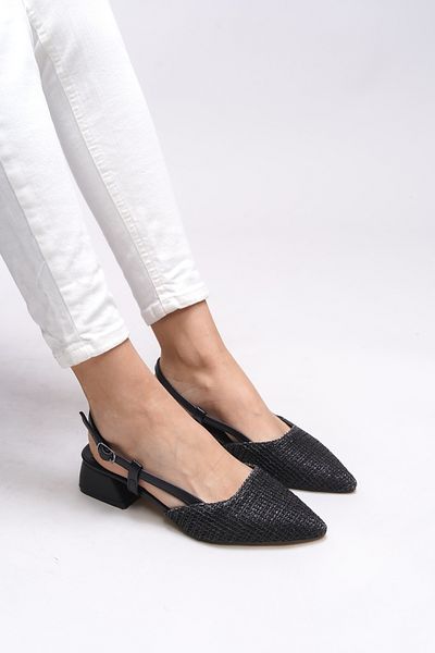 Riccon Pantofi cu toc pentru femei Ivethion, negri, cu vârf ascuțit - 0012340   Spatele deschis