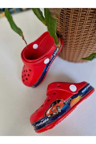 AkınalBella Red Male Child Car Figured Light Sole School Nursery Daily Indoor Slippers Sandals
