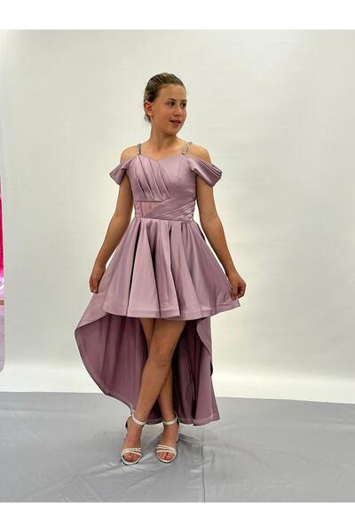 BUTİKHAPPYKİDS Дівчача вечірня сукня з лілового атласу на бретельках з каменя...