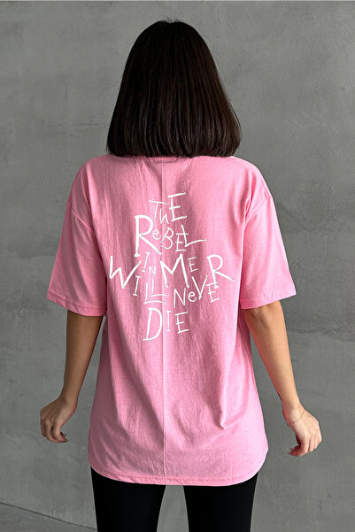 Stendhal Tricou oversize pentru damă, roz The Rebel, cu decolteu rotund