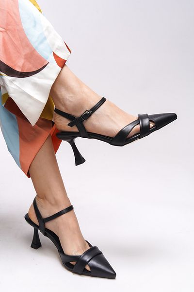 Riccon Esronyn Black Pointed Toe Stiletto - Open Back 0012707