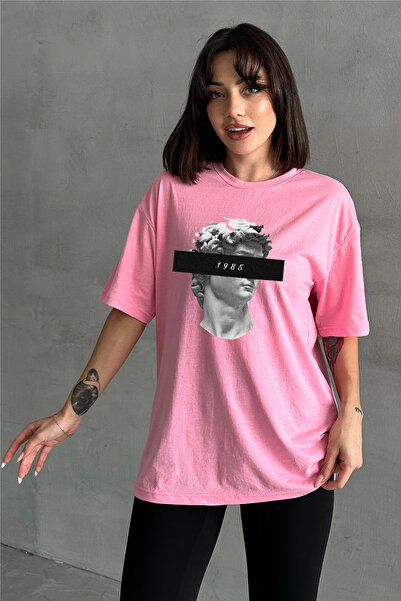 Stendhal Γυναικείο μπλουζάκι με ροζ 1985 David Statue με στάμπα με λαιμόκοψη