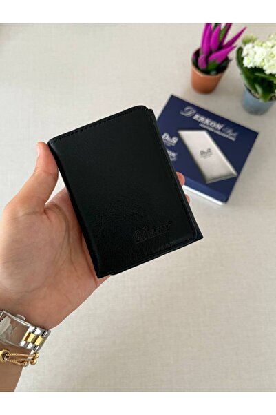 DERKON Genuine Leather Magnet Fold Men's Wallet Sakura Model Black Inside Tan