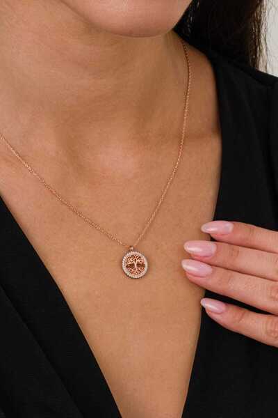 Saena Silver Zirkon Taşlı Rose Yaşam Ağacı Gümüş Kolye