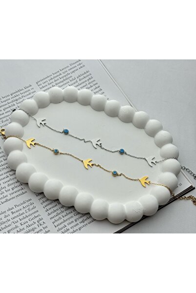 CA SHOPPİNG خلخال من الفولاذ المقاوم للصدأ مع خرز عين الشر من مارتيل