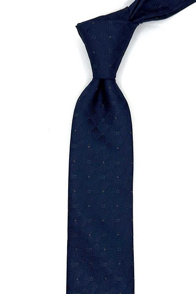 Kravatkolik Navy Blue Square Pattern Slim Tie Sk7992
