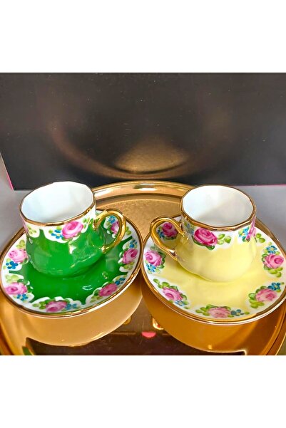 BY.RAYKA PORSELEN El Dekor Saray Porcelain Hand Painting Set of 2 Coffee Cups