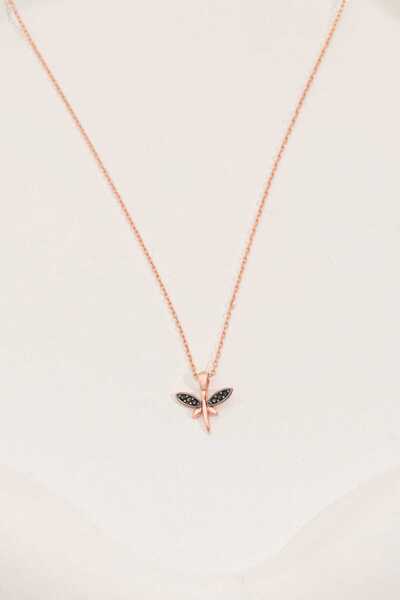 Saena Silver Oniks Taşlı Rose Minimal Yusufçuk Gümüş Kolye