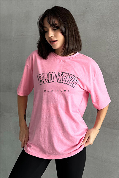 Stendhal Γυναικείο μπλουζάκι με ροζ μπλουζάκι με στάμπα Brooklyn New York Cre...