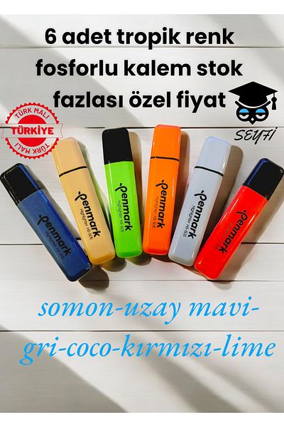 SEYFİKİRTASİYE 6 Pieces of Highlighter Tropical Colored Pencils - Special Price Turkish Mali