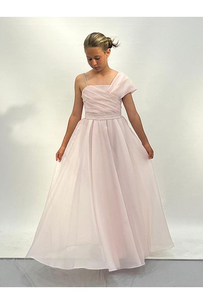 BUTİKHAPPYKİDS One Shoulder Powder Chiffon Evening Dress - Drape Detailed, Long Dress, 10-14 Years