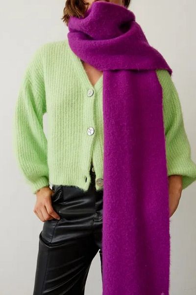 hijabchi Solid Color Puff Shawl - Winter Neck and Shoulder Shawl - Purple