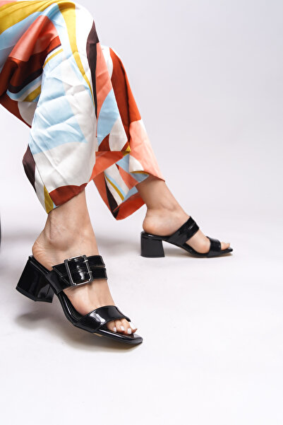 Riccon Papuci de damă Lesliania din piele lacuită neagră - 0012138