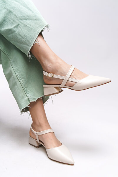 Riccon Giselvara Nude Pointed Toe Open Back Heeled Women's Shoes - 0012341