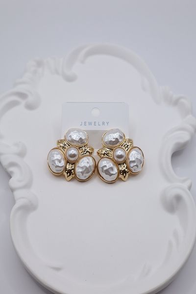 DEMOKAN Women's Earrings Imported Zircon Gold Bombe Pearl Non Tarnish Earrings