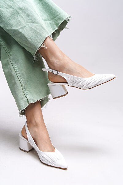 Riccon Dámské boty s otevřenou špičkou a špičatou špičkou Maudthyl White Skin - 0012443