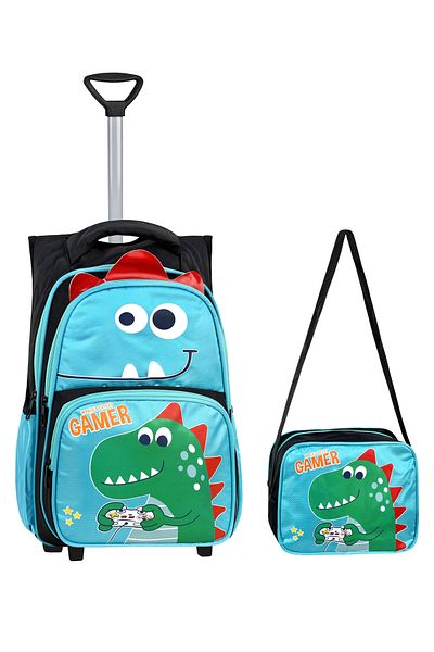 çantamgelsin Black Dinosaur Printed, Orthopedic Back Featured, Primary School Bag + Lunch Box