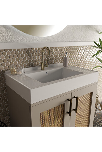 Livabo Azura 500x800mm,antibakteriyel,etajerli,ön Su Tutucu,arka Bütün Süpürgelikli,gizli Giderli Lavabo