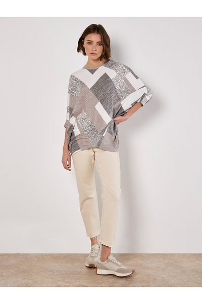 Apricot Geometrisches Batwing-Jersey-Top
