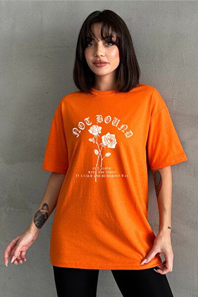 Stendhal Tricou supradimensionat pentru damă, portocaliu, cu imprimeu trandaf...