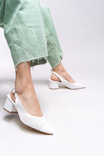 Riccon Dámské boty s otevřenou špičkou a špičatou špičkou Maudthyl White Skin - 0012443