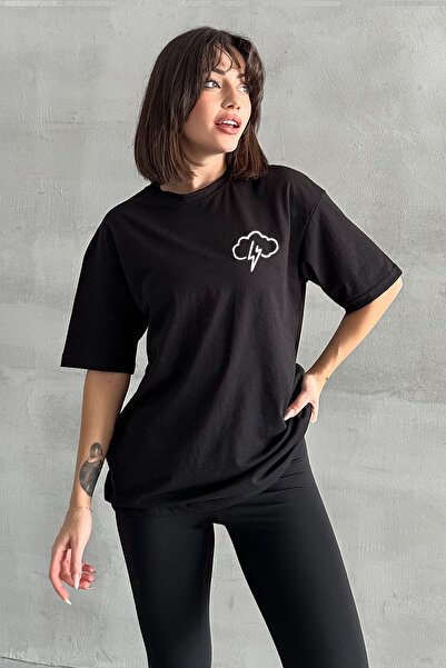 Stendhal Γυναικείο μαύρο μπλουζάκι με στάμπα με λαιμόκοψη με λαιμόκοψη