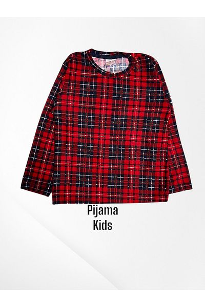 Pijamakids Set de pijamale pentru fete, 100% bumbac, din piele intoarsa, cu model roșu în carouri, cu mâneci lungi
