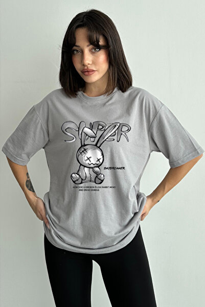 Stendhal Γυναικείο μπλουζάκι με γκρι σούπερ βελούδινο κουνέλι με στάμπα με λα...