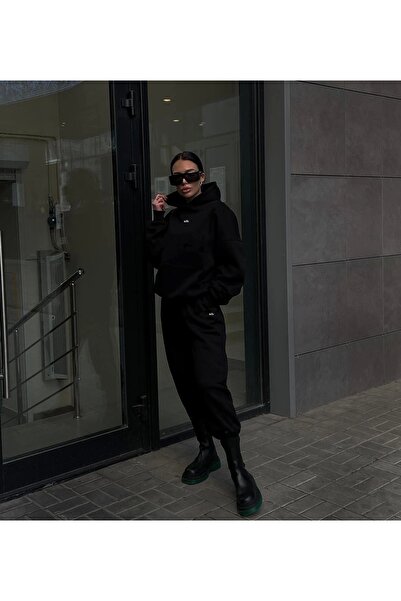 asfamoda Unisex Μαύρο Φούτερ με τρεις κλωστές Premium