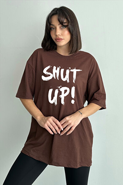 Stendhal Γυναικείο μπλουζάκι με στάμπα σε καφέ Shut Up Crew Neck Oversize