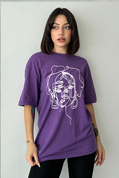 Stendhal Tricou oversize pentru damă, mov, cu imprimeu cu fața