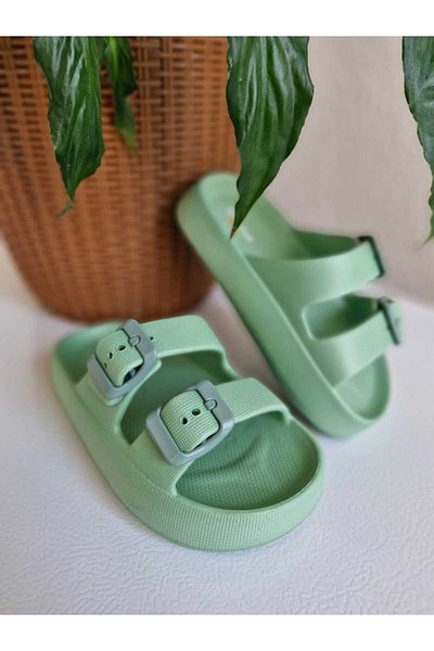 AkınalBella Pastel Green Children's Slippers - Lightweight, Anti-Slip and Casual for Beach and Pool