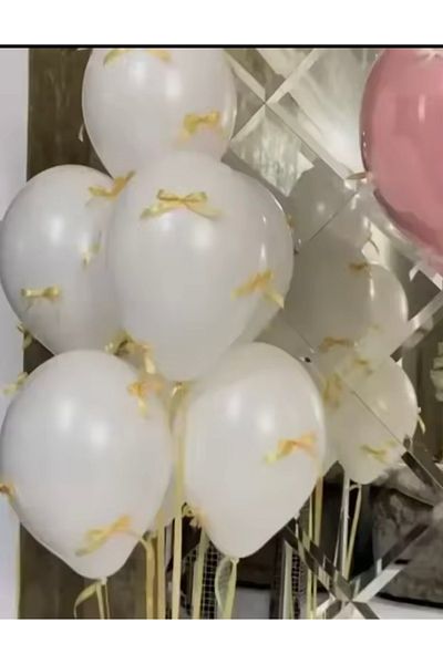 Deniz Party Store 6 White Balloons with Cream Bow Ribbon