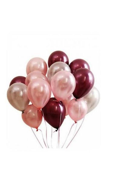 Deniz Party Store Burgundy Metallic Rose Gold Gray Balloon Set 15 Pieces
