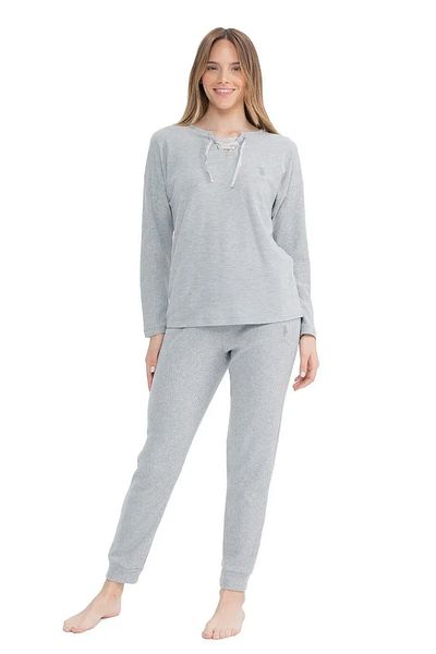 U.S. Polo Assn. US Polo Assn. 17088 Set de pijamale cu mânecă lungă, guler din material moale, cu panglică și picior elastic - gri