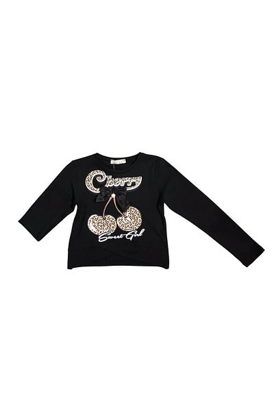 Little Star Girls' Leopard Cherry Printed Blouse with Bow Accessories