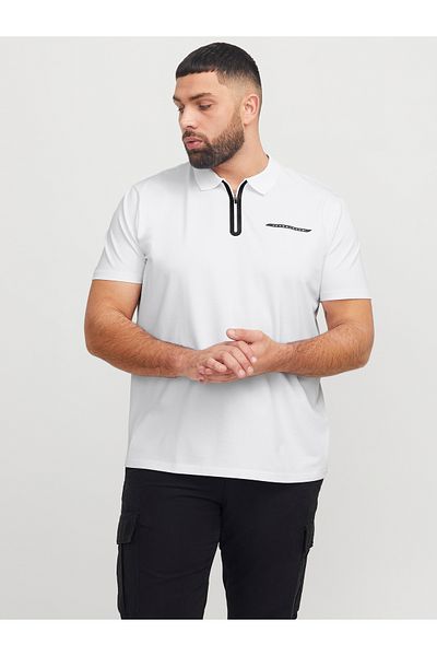 Jack & Jones Jack Jones Men's White Plus Size Polo T-Shirt - Jcofusion Pıque Ss Pls 12278562 -01