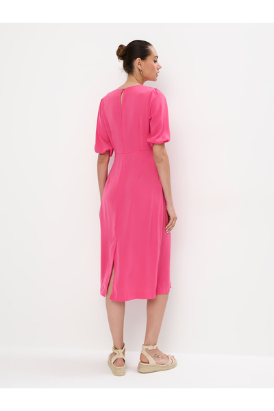 SELAZRA Adel Bisiklet Yaka Regular Fit Mavi Renk Elbise - 44, Pembe