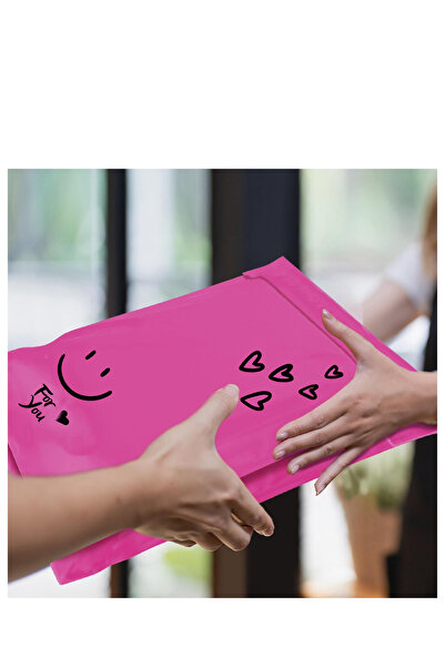 Dekals 5 Adet 30x42(+5cm Kapak) Orta Boy Fuşya Yapışkanlı Poşeti Kargo Poşeti