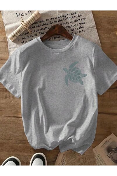 NO 601 Tricou unisex Grimelange Turtle imprimat oversize din bumbac pieptănat