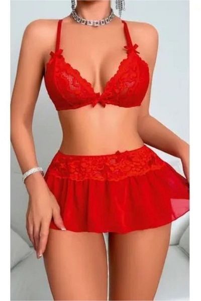 ESİLORA Women's Fantasy Nightwear Lace Detail Skirt Suit Stylish Night