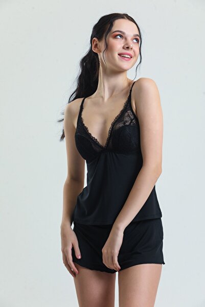 Magic Form 17378 Γυναικείο Σετ Σορτς με Δαντέλα Modal με Σχοινί-Μαύρο