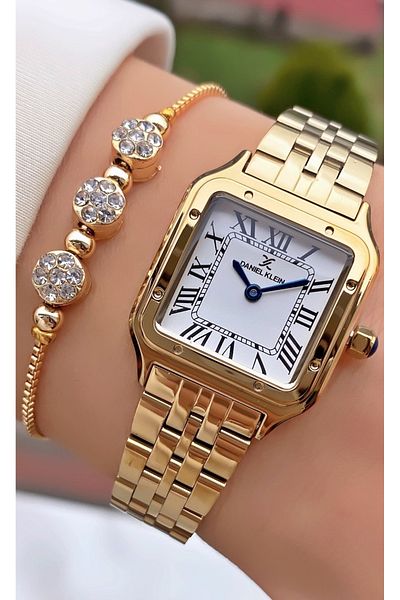 Daniel Klein Brand Gold Color Waterproof Women's Wristwatch - With Bracelet Gift