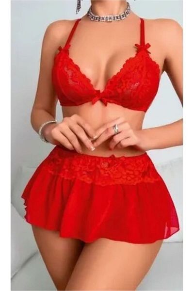 ESİLORA Women's Fantasy Nightwear Lace Detail Skirt Suit Stylish Night