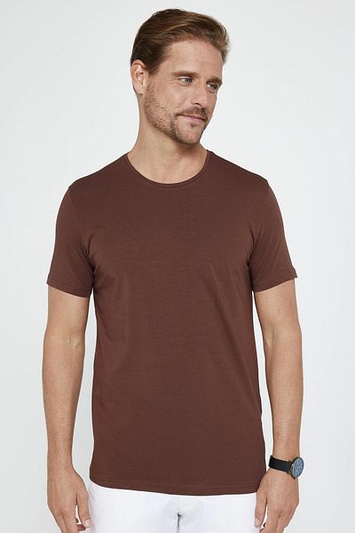 Tudors Ανδρικό μπλουζάκι Slim Fit Slim Fit Βαμβακερή μαλακή υφή ελαστικό ύφασμα Απλό Basic καφέ με λαιμόκοψη