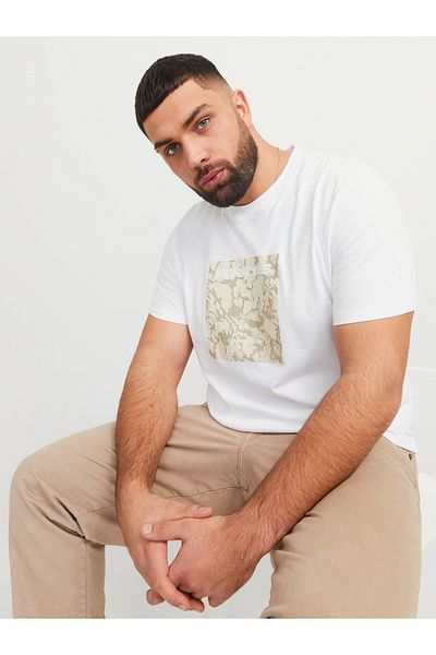 Jack & Jones Jack Jones Men's White Plus Size Camo Front T-Shirt - Jcotarmac Ss Crew N Pls 12278563 -01
