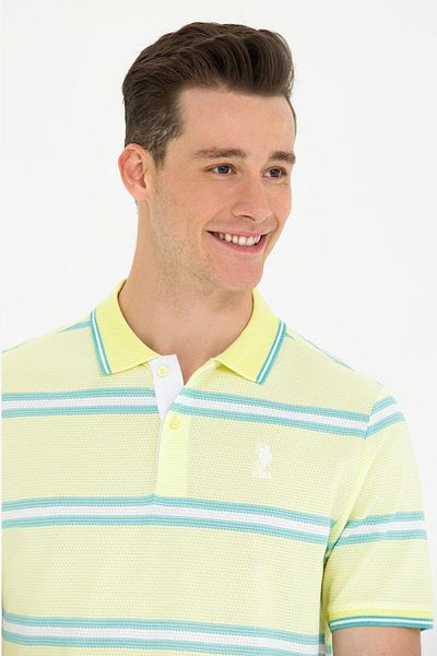 U.S. Polo Assn. Tricou galben cu gât polo țesut pentru bărbați