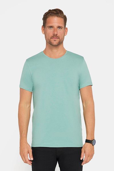 Tudors Ανδρικό Εύκαμπτο T-Shirt από βαμβακερό λαιμόκοψη με πράσινη λεπτή εφαρμογή