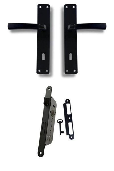 bersayapı Badem Aynalı Elisa Oda Kapı Kolu ve Sesiz Gömme Kilit Siyah 1 Kapılık Takım Siyag Kapı Kilidi 40mm